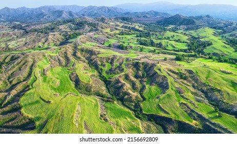 Troodos mountains, Cyprus. Agricultural fields on mountainous terrain