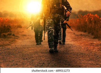 troop with gun weapons of long range patrol army