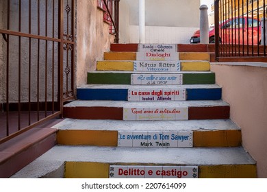 Tropea, Italy - September 5, 2022: Literary Staircase Dedicated To Tropean, Calabrian Authors From Italian, European And World Literature. Travel In Calabria Concept, Southern Italy.