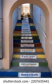 Tropea, Italy - September 5, 2022: Literary Staircase Dedicated To Tropean, Calabrian Authors From Italian, European And World Literature. Travel In Calabria Concept, Southern Italy.