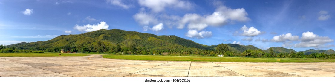 Tropical Airport Runway, Panoramic View.