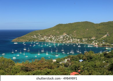 Tropical bay on Bequia Island, St. Vincent in the Caribbean