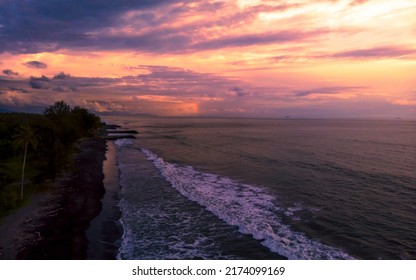 Tropical Beach Aerial Shot With Dramatic Sunset