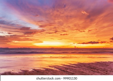 Tropical Beach Beautiful Sunset Nature Background Stock Photo 99901130 ...