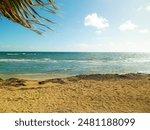 Tropical beach near Paphos City, Cyprus island. Copy space on blue sky - good background for a postcard.