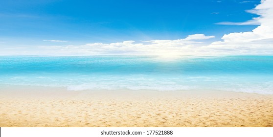 Tropical Beach And Ocean. Panoramic Shot