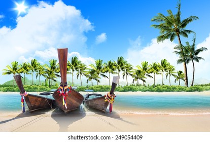 tropical beach and palm trees, concept