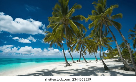 Playa tropical en Punta Cana, República Dominicana. Palmeras en la isla arenosa del océano