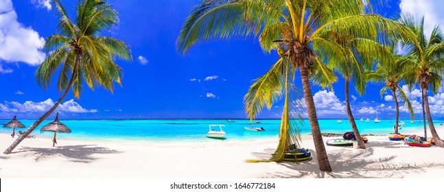 Tropical beach scenery . vacation in paradise island Mauritius