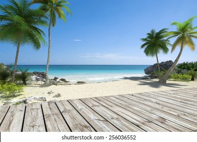 Tropical Beach And Wooden Deck 