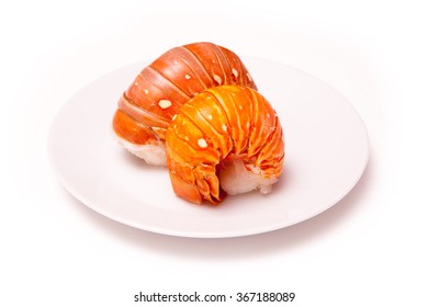 Tropical Caribbean ( Bahamas )  lobster (Panuliirus argus) or spiny lobster tails isolated on a white studio background.