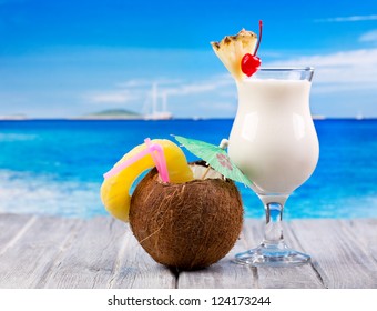 tropical cocktails on a beach