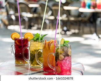 Tropical Cocktails On Restaurant Table