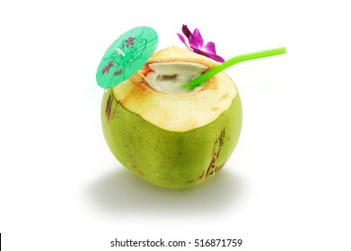 Tropical Coconut Cocktail Isolated On White Background