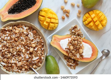 Tropical Coconut Macadamia Nut Granola With Fresh Fruits