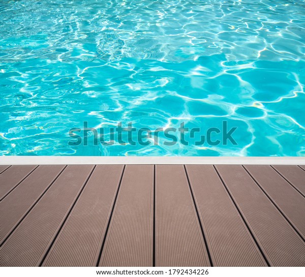Tropical floor swimming pool with clean water,\
outdoor floor