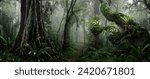 Tropical forest in the morning with fog