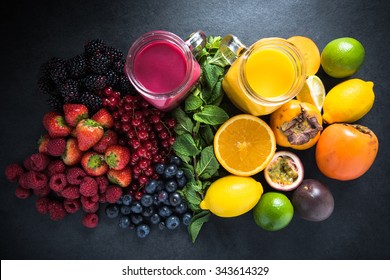 Tropical fruit and berries fruit smoothies with fresh fruits, diet concept - Powered by Shutterstock