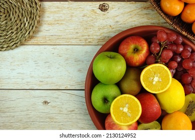 Tropical Fruit Platter On Wooden Surface