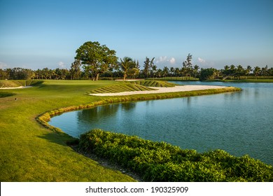 Tropical golf course at sunset, Dominican Republic, Punta Cana