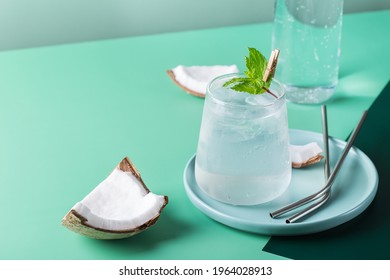 Tropical hard seltzer cocktail with coconut water and ice