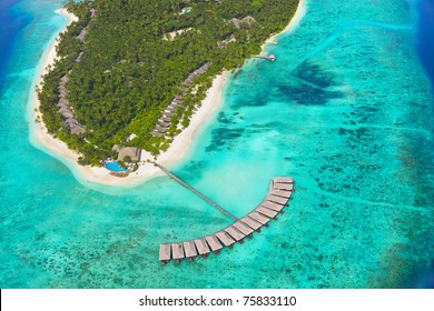 Tropical Island At Maldives - Aerial View