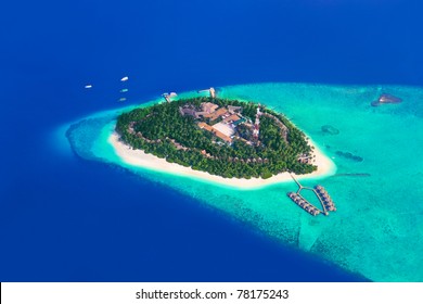 Tropical Island At Maldives - Aerial View