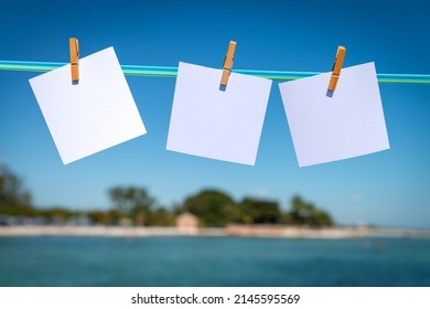 tropical landscape with island and white paper card for layers and messages - Shutterstock ID 2145595569
