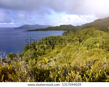 Tropical landscape at Praslin island at Seychelles Stok fotoğraf © 