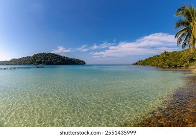 Tropical landscape, White sand and blue sea and palm trees, Small islands with forest under blue sky in Summer, Bang Bao bay at Ko Kut or Koh Kood is an island in the Gulf of Thailand, Trat province. - Powered by Shutterstock