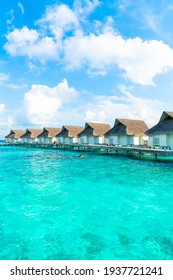 tropical Maldives resort hotel and island with beach and sea for holiday vacation concept - boost up color processing style