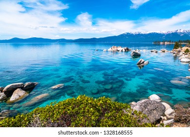 Tropical mountain lake dream world , turquoise blue clear fresh water Lake Tahoe , California a refreshing natural wonder of the world in the Sierra Nevada mountains dramatic gorgeous landscape - Powered by Shutterstock