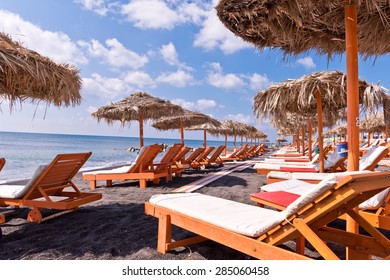 Tropical Ocean Beach Orange White Chase Lounge Thatched Umbrellas