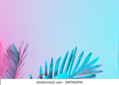 Tropical   palm leaves in vibrant bold gradient holographic colors  Concept art  Minimal surrealism 
