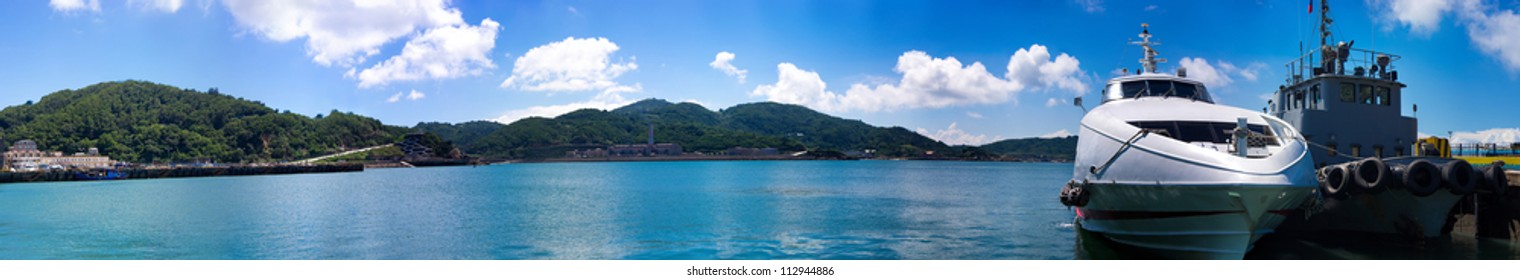 Tropical panoramic seascape view from a dock  at Beigan island,Matsu,Taiwan