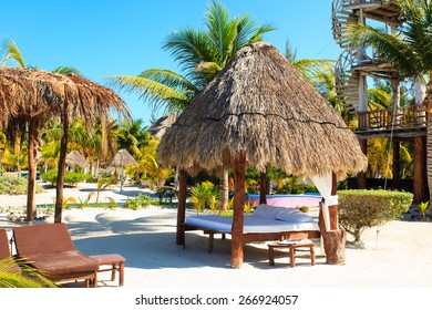 Tropical Pavillion On The Beach Of Carribean Sea, Mexico