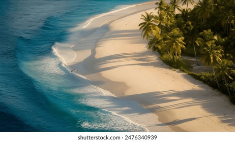 "Tropical perfection. A serene beach with swaying palms, turquoise waves, and a sense of tranquility that's hard to find." - Powered by Shutterstock