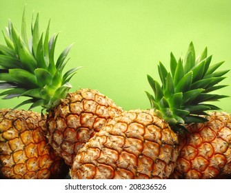 tropical pineapples on green background