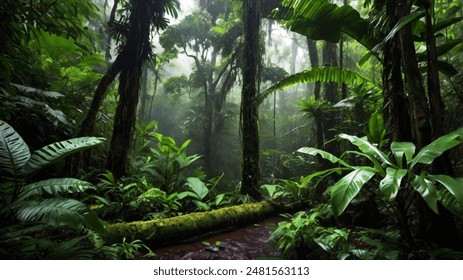 Tropical rain forest with trees