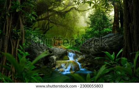 Tropical rain forest with waterfall in Central America