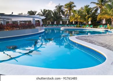 Tropical Resort At Swimming Pool In Mexico