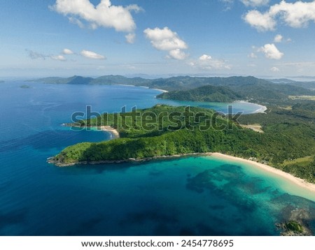 Similar – Image, Stock Photo El Nido, Palawan, Philippines. Aerial drone view of tourist boats arriving tropical Ipil beach on Pinagbuyutan Island. Idyllic remote location with turquoise blue ocean water and palm trees