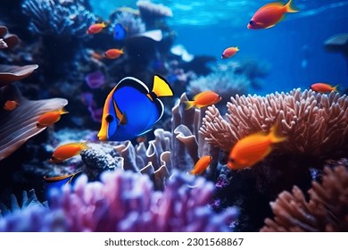 Tropical sea underwater fishes on coral reef. Aquarium oceanarium wildlife colorful marine panorama landscape nature snorkeling diving - Powered by Shutterstock