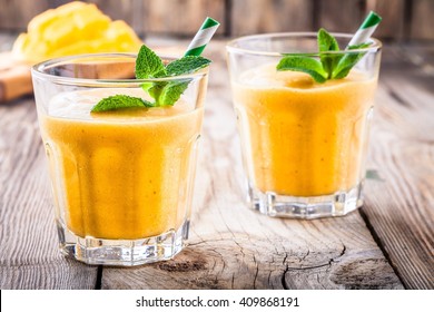 Tropical Smoothie In A Glass With Mango And Banana