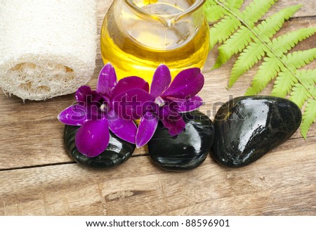 tropical spa items on wooden background