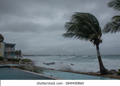 tropical storm Eta smashing the coastline of Grand Cayman