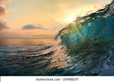 tropical summer design template beautiful ocean surfing wave breaking with drops and splashes