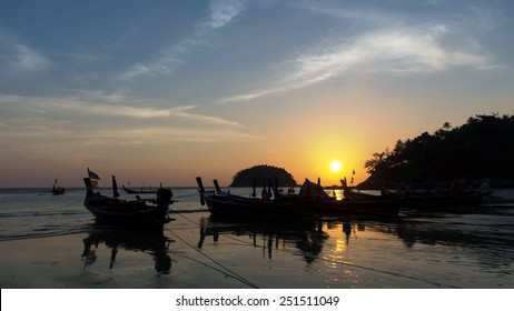 Tropical sunset on  kata noi   beach  Phuket , Thailand