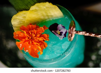 Tropical Turquoise Cocktail Macro Shot