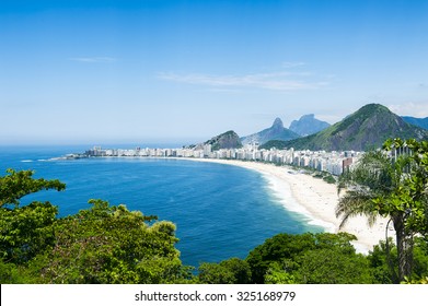 Tropical View Of Copacabana Beach With City Skyline Of Rio De Janeiro Brazil Aerial View